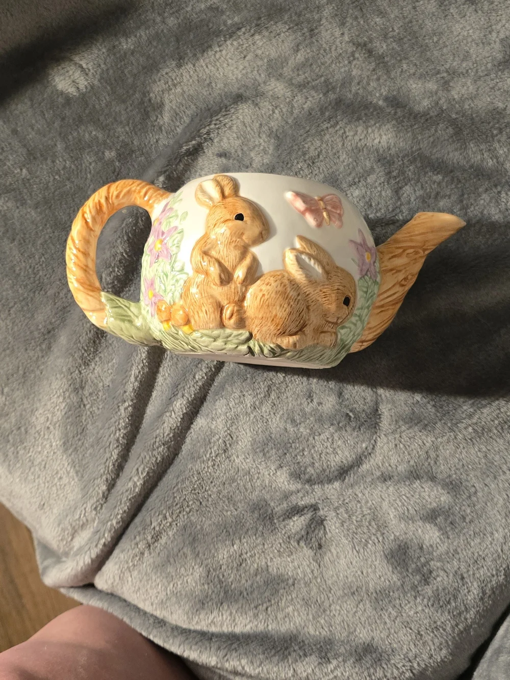 Decorative Bunny Teapot Planter - Cream and Tan